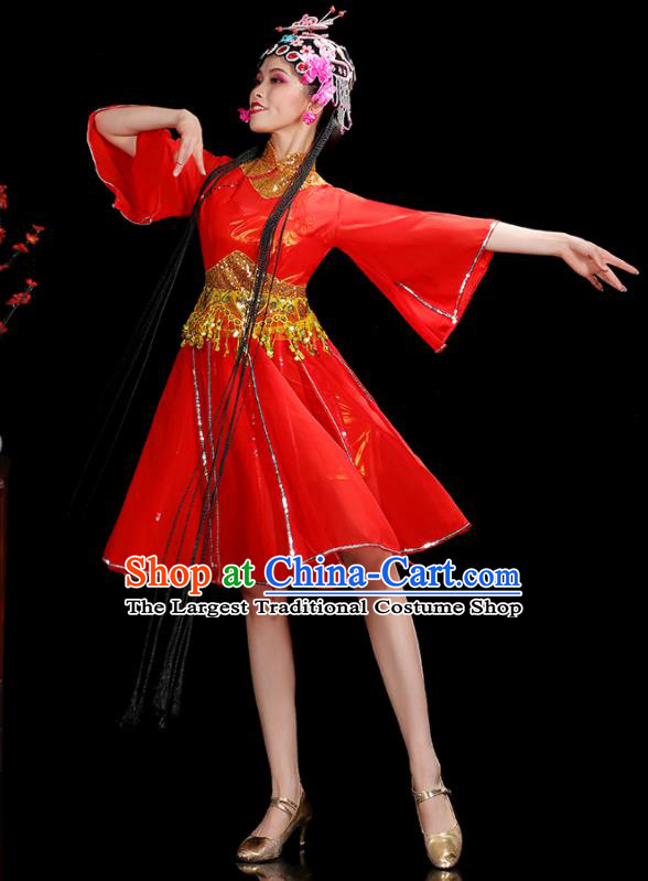 Professional China Opening Dance Red Dress Women Group Dance Costumes Jazz Performance Garments Modern Dance Clothing