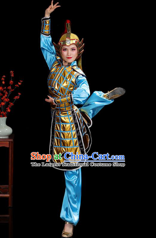 China Water Drum Dance Blue Outfits Woman Performance Clothing Classical Dance Garment Costumes General Dance Dress