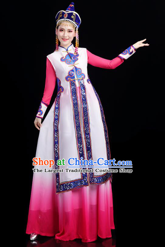 Chinese Ethnic Female Dance Costumes Mongol Nationality Stage Performance Pink Dress Outfits Mongolian Minority Dance Clothing