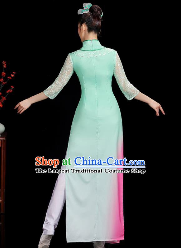 China Jasmine Flower Dance Outfits Woman Performance Clothing Classical Dance Garment Costumes Umbrella Dance Green Qipao Dress
