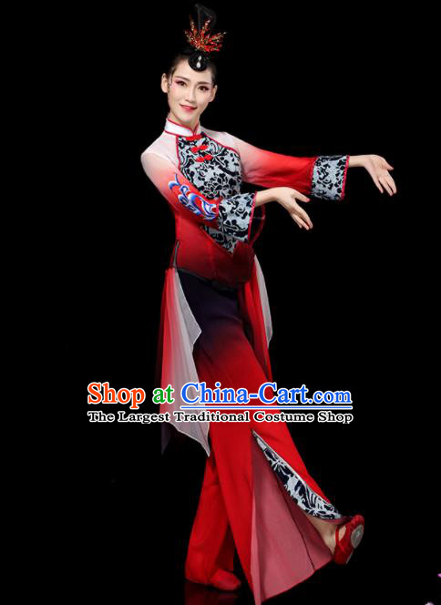 Chinese Yangko Performance Apparels Folk Dance Clothing Traditional Fan Dance Red Outfits Female Group Dance Costumes