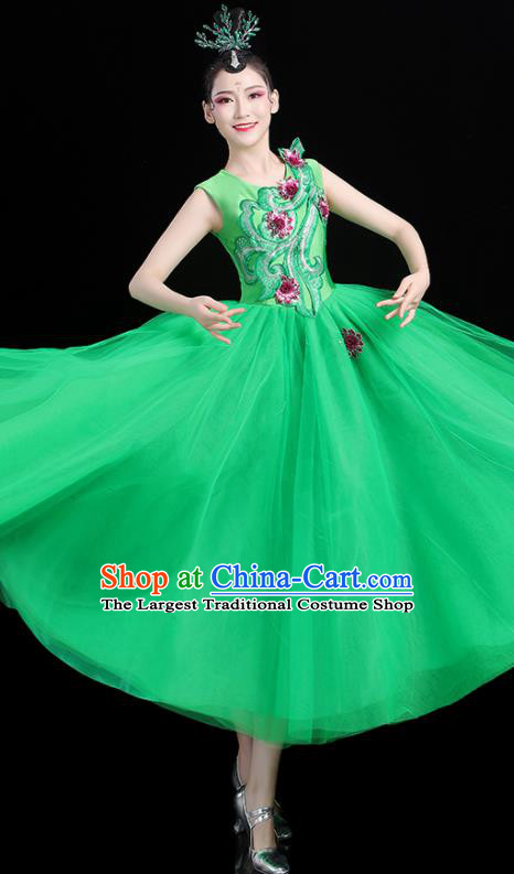 Professional China Opening Dance Green Veil Dress Women Group Dance Costumes Chorus Performance Garments Modern Dance Clothing