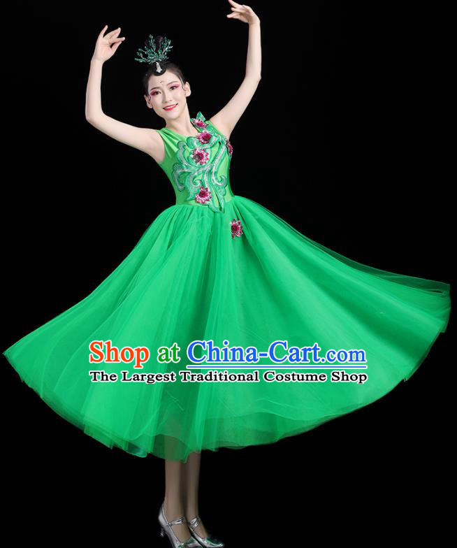Professional China Opening Dance Green Veil Dress Women Group Dance Costumes Chorus Performance Garments Modern Dance Clothing