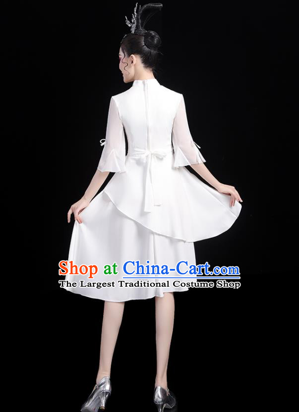 Professional China Modern Dance Clothing Opening Dance White Dress Women Group Dance Costumes Chorus Performance Garments