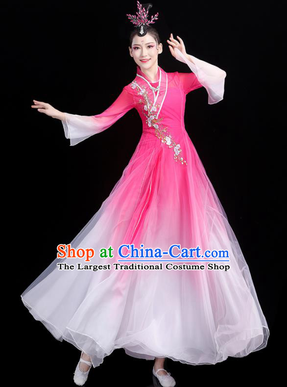 China Umbrella Dance Pink Dress Fan Dance Outfits Woman Performance Clothing Classical Dance Garment Costumes