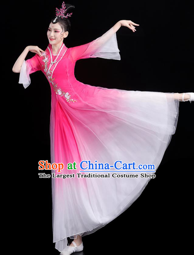 China Umbrella Dance Pink Dress Fan Dance Outfits Woman Performance Clothing Classical Dance Garment Costumes