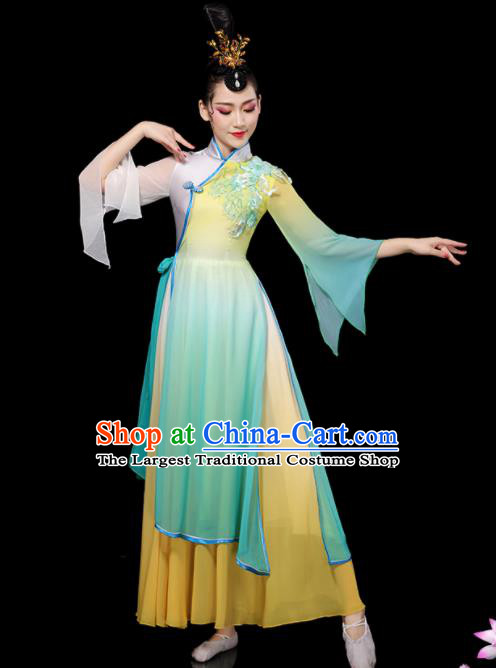 China Umbrella Dance Dress Palace Fan Dance Green Outfits Woman Performance Clothing Classical Dance Garment Costumes