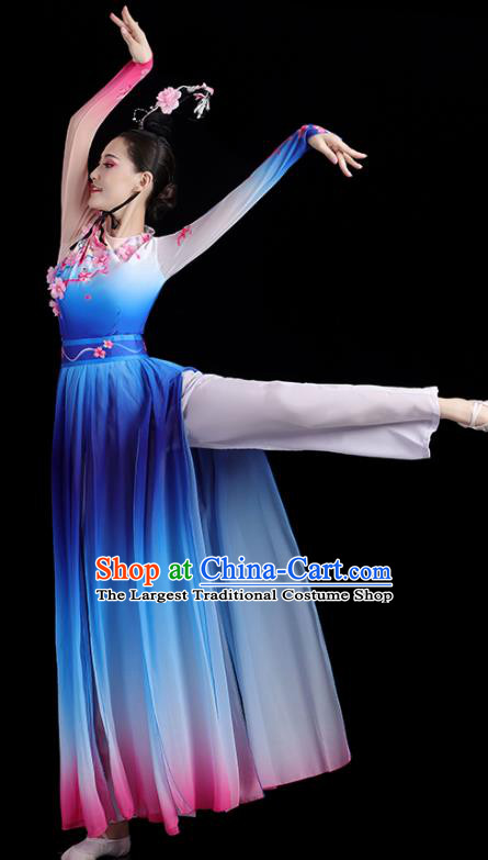 China Jasmine Flower Performance Outfits Woman Dancewear Classical Dance Clothing Umbrella Dance Garment Costumes Fan Dance Blue Dress