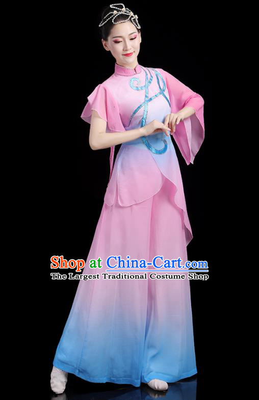 Chinese Woman Group Dance Costumes Yangko Performance Apparels Square Folk Dance Clothing Traditional Fan Dance Pink Outfits