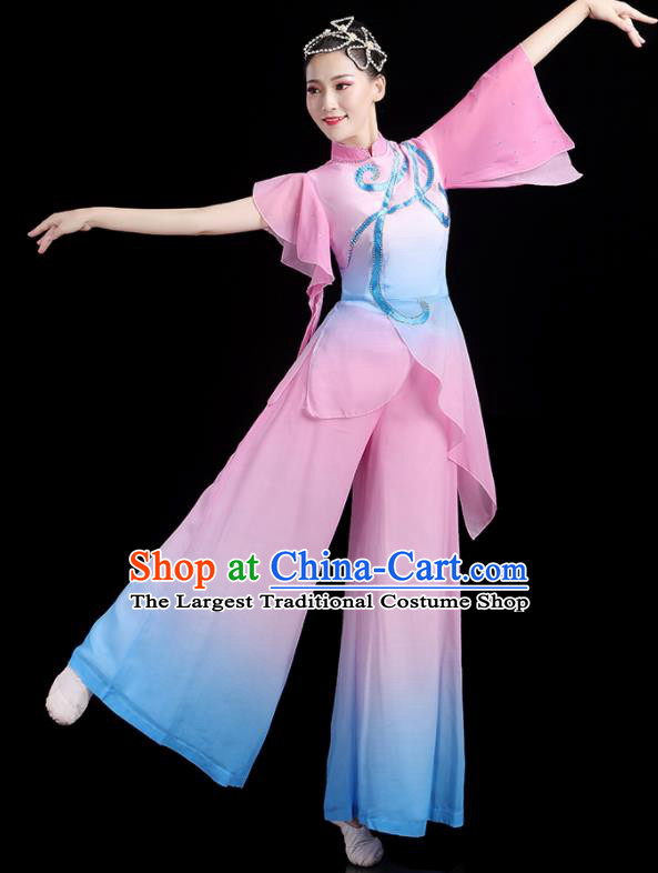 Chinese Woman Group Dance Costumes Yangko Performance Apparels Square Folk Dance Clothing Traditional Fan Dance Pink Outfits
