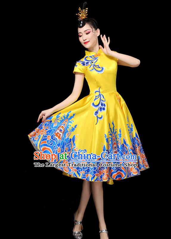 Professional China Chorus Performance Garments Modern Dance Clothing Opening Dance Yellow Dress Women Group Dance Costumes