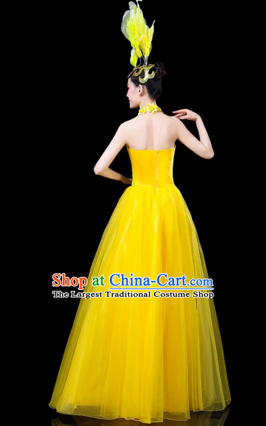 Professional China Modern Dance Clothing Spring Festival Gala Opening Dance Yellow Dress Women Peony Dance Costume Chorus Performance Garments