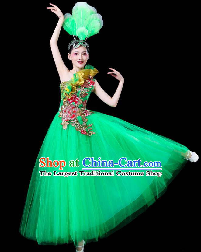 Professional China Chorus Performance Garments Modern Dance Clothing Spring Festival Gala Opening Dance Green Dress Women Peony Dance Costume