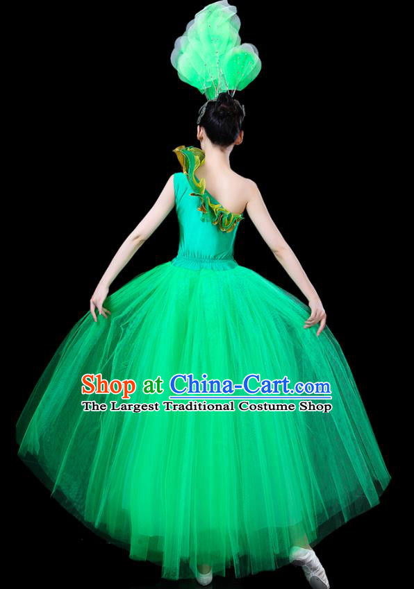 Professional China Chorus Performance Garments Modern Dance Clothing Spring Festival Gala Opening Dance Green Dress Women Peony Dance Costume