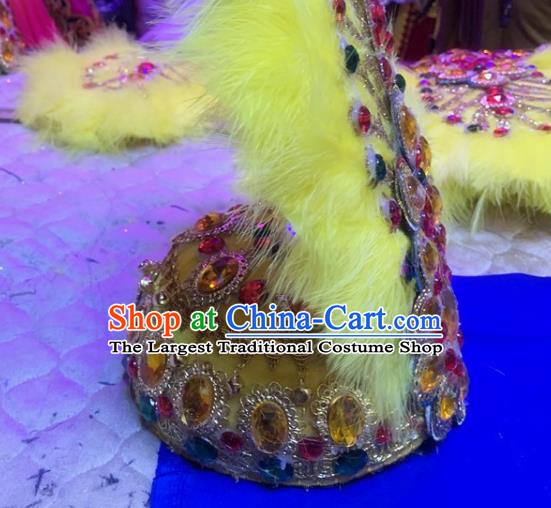 China Uighur Nationality Stage Performance Headwear Uyghur Minority Female Headdress Xinjiang Ethnic Folk Dance Yellow Feather Hat