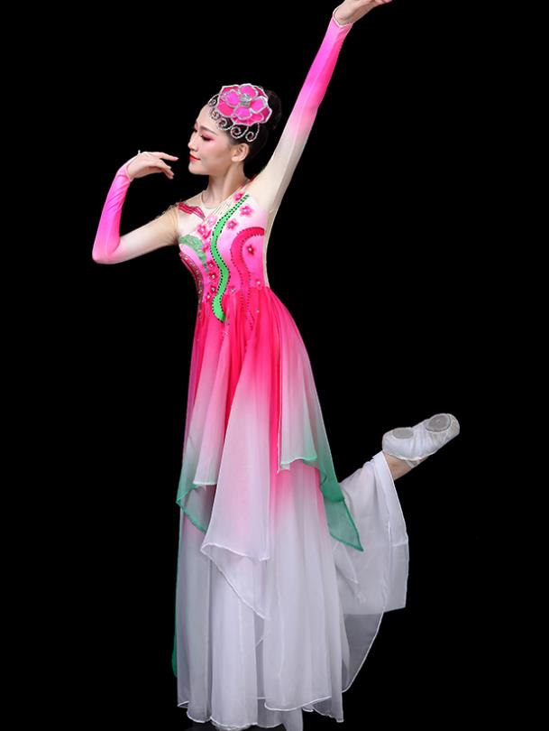 China Umbrella Dance Garment Costumes Stage Performance Pink Dress Lotus Dance Outfits Woman Dancewear Classical Dance Clothing