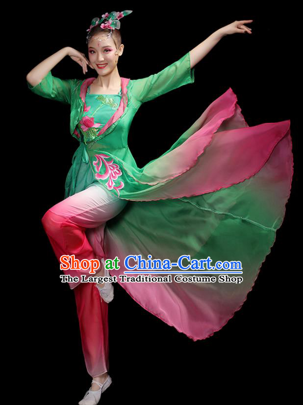 China Umbrella Dance Garment Costumes Lotus Dance Green Dress Outfits Woman Dancewear Classical Dance Clothing