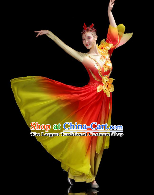 China Classical Dance Clothing Umbrella Dance Garment Costumes Fan Dance Red Dress Outfits Woman Dancewear
