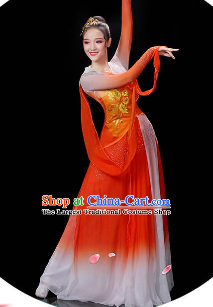 China Umbrella Dance Garment Costumes Palace Fan Dance Orange Dress Outfits Woman Jasmine Flower Dancewear Classical Dance Clothing