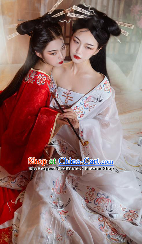 China Ancient Historical Garment Costumes Northern and Southern Dynasties Royal Princess White Hanfu Dress Clothing