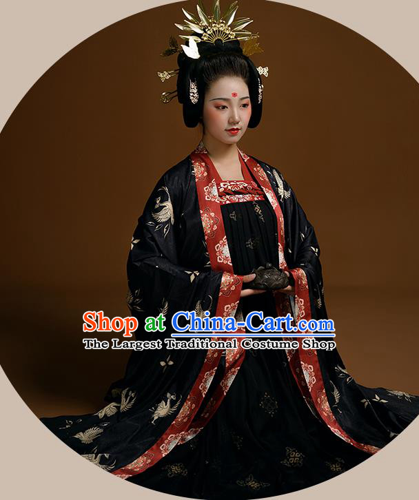 China Tang Dynasty Empress Clothing Ancient Imperial Consort Historical Garment Costumes Traditional Noble Woman Black Hanfu Dress Complete Set