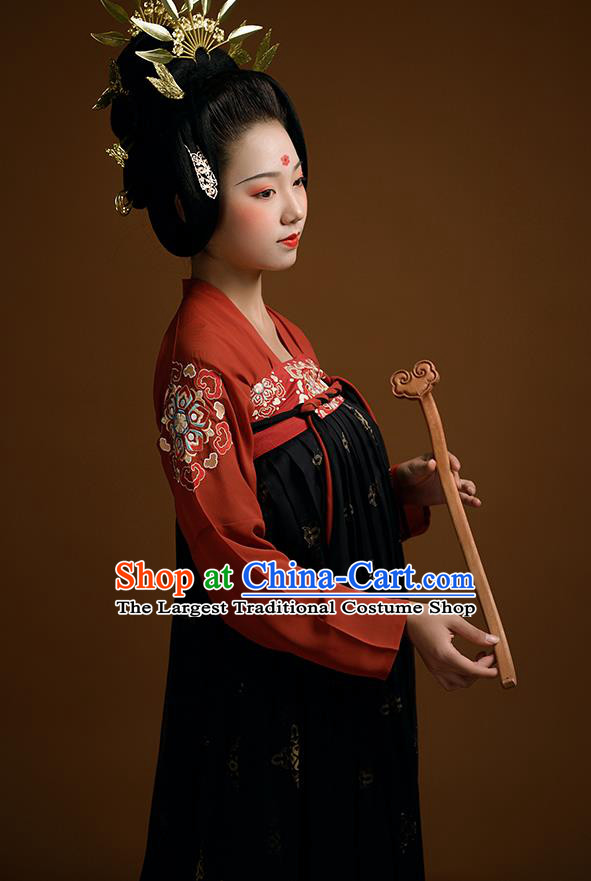 China Tang Dynasty Empress Clothing Ancient Imperial Consort Historical Garment Costumes Traditional Noble Woman Black Hanfu Dress Complete Set