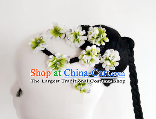 Chinese Traditional Jasmine Flower Dance Wigs Chignon Classical Dance Hair Accessories Women Group Performance Headdress Beauty Dance Hairpieces