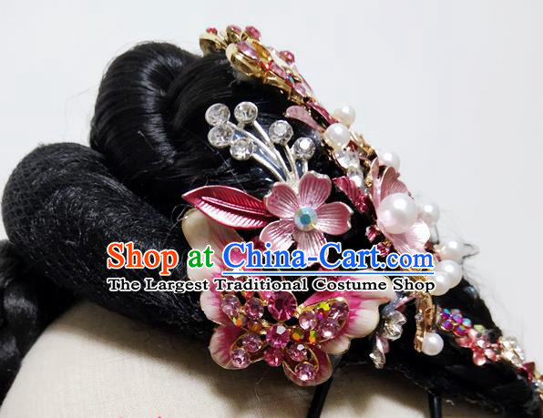 Chinese Classical Dance Hair Accessories Women Butterfly Dance Headdress Stage Performance Hairpieces Traditional Umbrella Dance Wigs Chignon