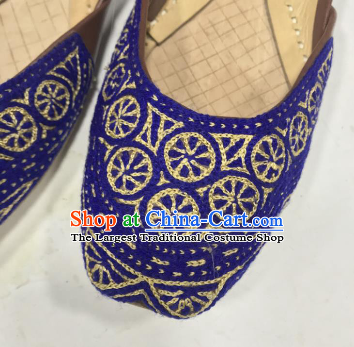 Handmade Asian Wedding Bride Shoes India Folk Dance Shoes Royalblue Embroidered Shoes Indian Female Shoes