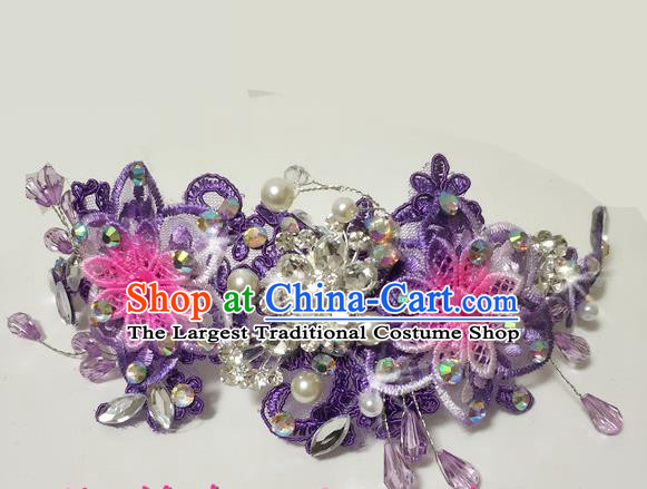 China Women Yangge Hairpin Folk Dance Purple Flowers Hair Stick Yangko Dance Hair Accessories Fan Dance Headpiece