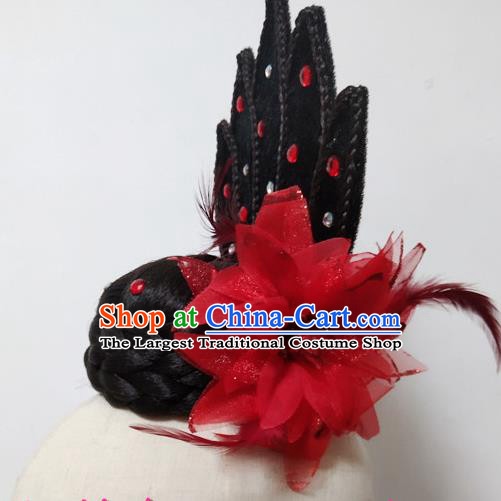 Chinese Classical Dance Hair Accessories Jinghong Dance Headdress Stage Performance Hairpieces Traditional Court Dance Wigs Chignon
