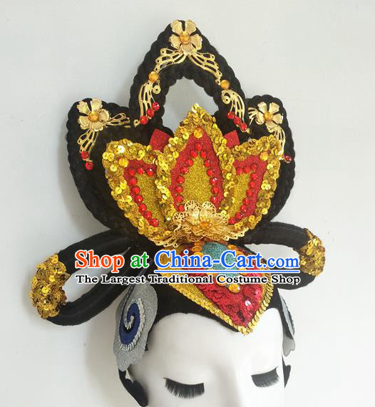 Chinese Classical Dance Hair Accessories Flying Apsaras Dance Headdress Fairy Dance Hairpieces Traditional Stage Performance Wigs Chignon