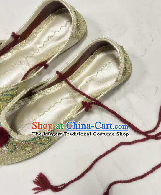 Handmade India Female Yellow Leather Shoes Indian Folk Dance Shoes Embroidery Shoes Asian Nepal Shoes