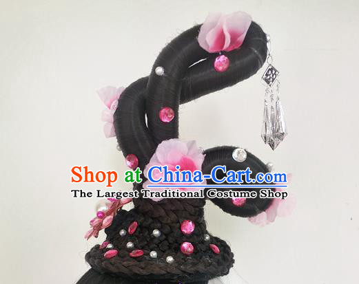 Chinese Traditional Water Sleeve Dance Wigs Chignon Classical Dance Hair Accessories Woman Solo Dance Headdress Beauty Dance Hairpieces