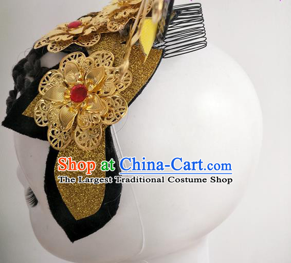 Chinese Beauty Dance Hairpieces Traditional Flying Apsaras Dance Wigs Chignon Classical Dance Hair Accessories Woman Group Dance Headdress