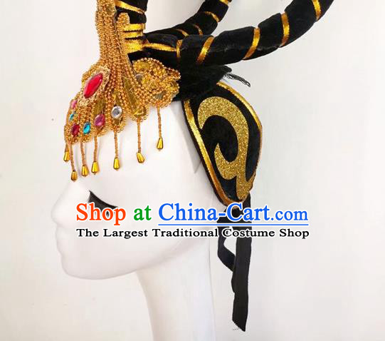 Chinese Woman Group Dance Headdress Fairy Dance Hairpieces Traditional Flying Apsaras Dance Wigs Chignon Classical Dance Hair Accessories
