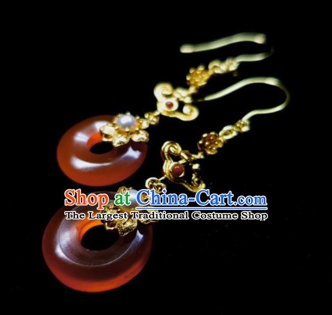 Handmade Chinese Qing Dynasty Imperial Consort Eardrop Traditional Agate Ring Ear Accessories National Pearls Earrings Cheongsam Ear Jewelry