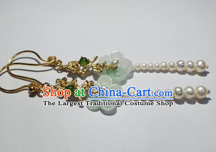 Handmade Chinese Song Dynasty Princess Eardrop Traditional Ear Accessories National Pearls Earrings Cheongsam Jade Plum Ear Jewelry