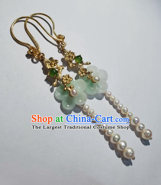 Handmade Chinese Song Dynasty Princess Eardrop Traditional Ear Accessories National Pearls Earrings Cheongsam Jade Plum Ear Jewelry