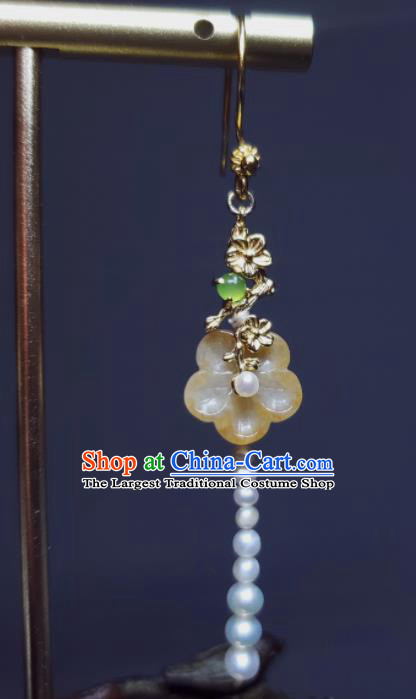 Handmade Chinese Cheongsam Jade Plum Ear Jewelry Song Dynasty Princess Eardrop Traditional Ear Accessories National Pearls Earrings