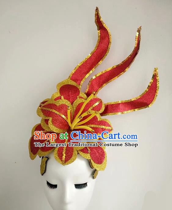 China Modern Dance Headpiece Women Opening Dance Hair Crown Peony Dance Hat Stage Performance Hair Accessories