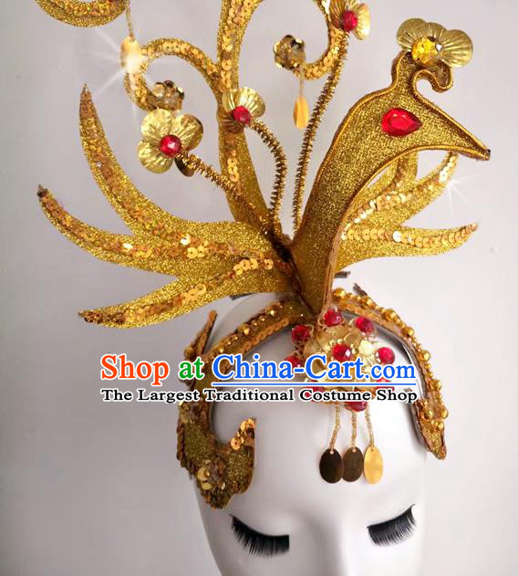 China Women Opening Dance Hair Crown Group Dance Golden Hat Stage Performance Hair Accessories Modern Dance Headpiece