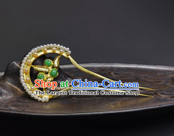 Chinese Handmade Qing Dynasty Queen Pearls Hair Stick Ancient Empress Golden Hairpin Traditional Hair Accessories