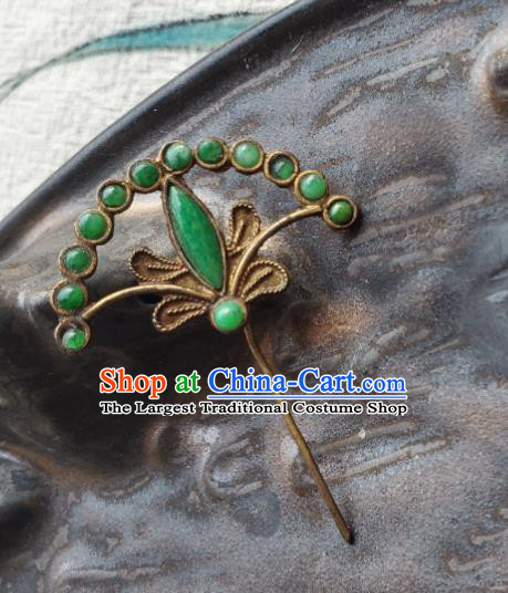 Chinese Handmade Qing Dynasty Imperial Consort Hair Stick Ancient Empress Hairpin Traditional Court Jadeite Hair Accessories