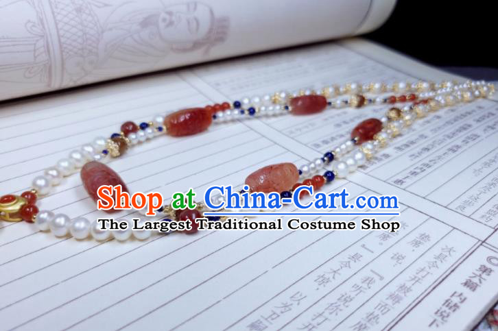 China Handmade Jade Longevity Lock Jewelry Ancient Imperial Consort Necklace Accessories Qing Dynasty Agate Necklet