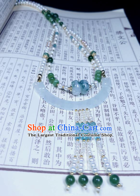 China Qing Dynasty Pearls Tassel Necklet Handmade Jade Jewelry Ancient Imperial Consort Necklace Accessories