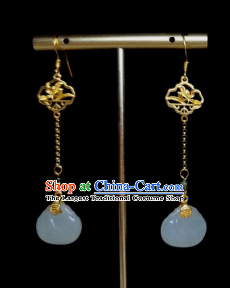 Handmade Chinese Cheongsam Ear Accessories National Hetian Jade Earrings Traditional Ear Jewelry Song Dynasty Eardrop