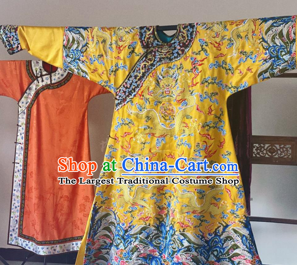 Chinese Ancient Lord Embroidery Imperial Robe Qing Dynasty Garment Costumes Traditional Manchu Emperor Replica Clothing