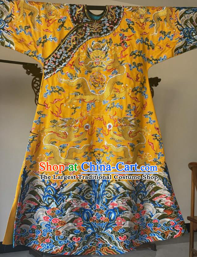 Chinese Ancient Lord Embroidery Imperial Robe Qing Dynasty Garment Costumes Traditional Manchu Emperor Replica Clothing