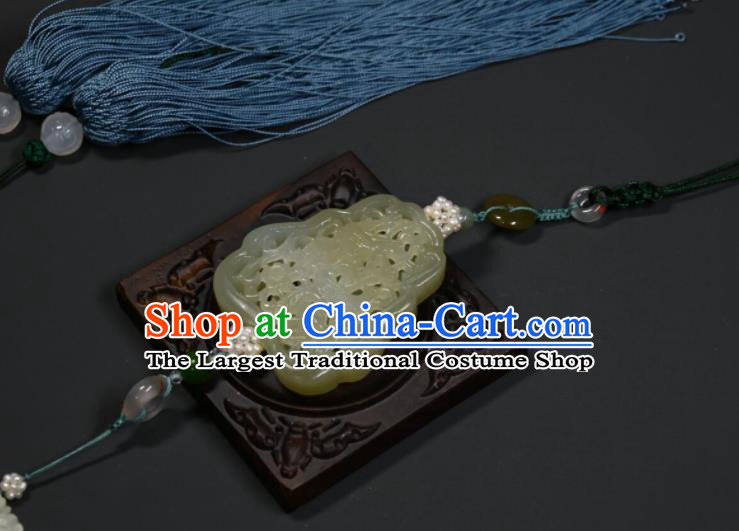 China Handmade Belt Jade Sachet Ancient Swordsman Blue Tassel Pendant Traditional Hanfu Waist Accessories